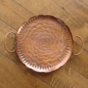 Copper Serving Tray Vintage MCM Gregorian Decor Floral Embossed Hammered